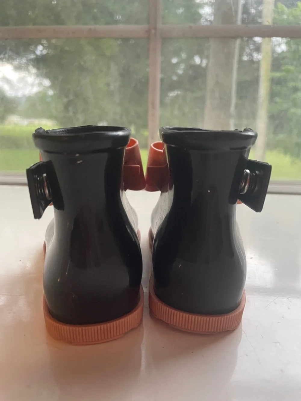 Mini Melissa Black Rain Boots with Pink Bow Accent